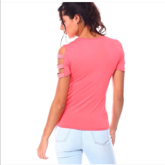 SOLD - Bebe Logo Tee - Cutout Sleeves - Misty Pink - NWT - Picture 6 of 12